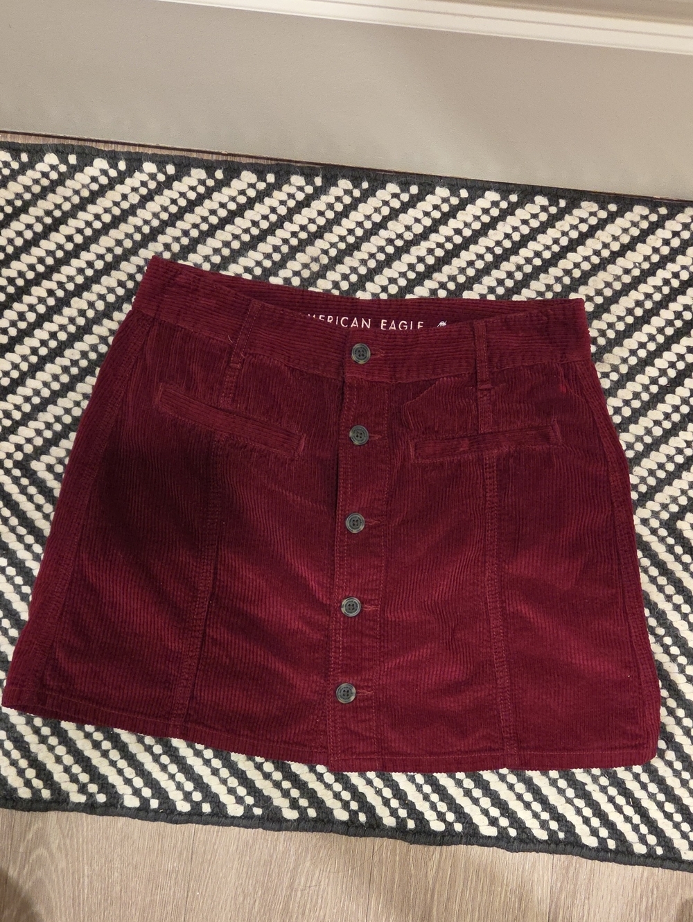 American Eagle Outfitters Wine Corduroy Button-Front Mini Skirt